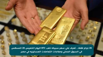 20 جرام فقط.. تعرف على سعر سبيكة ذهب BTC اليوم الخميس 28 أغسطس في السوق المحلي ومفاجآت التعاملات المسائية في مصر